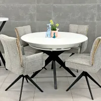 Masă de bucătărie extensibilă DecoPrim Nova Furnir White Black+Black Leg MDF/ Black photo 5
