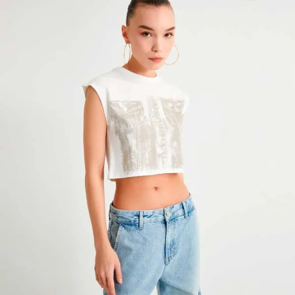 Tricou pentru femei Koton 4SAL10349IK 100% bumbac/ White photo 2 Tricou pentru femei Koton 4SAL10349IK 100% bumbac/ White photo 2