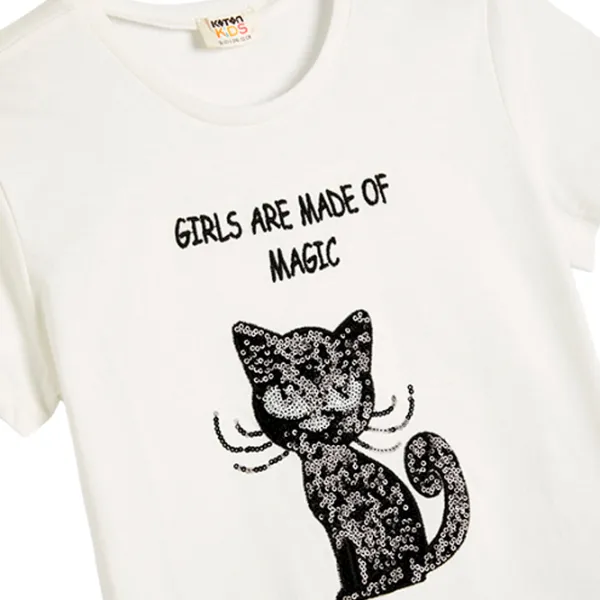 Футболка для девочек Koton 4SKG10052AK 104 - 110 см / Бежевый photo 3