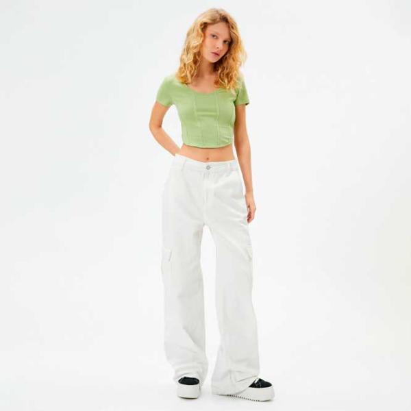 Tricou pentru femei Koton 4SAL10048IK 97% Bumbac/ Khaki photo 3