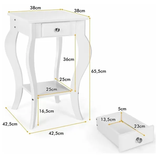 Тумбочки Costway HW66939WH-2 65.5см x 38см x 38см/ МДФ/ White photo 3 Тумбочки Costway HW66939WH-2 65.5см x 38см x 38см/ МДФ/ White photo 3