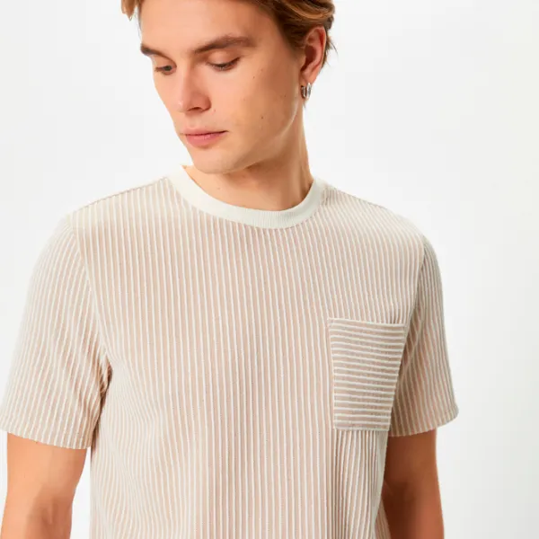 Футболка для мужчин Koton 4SAM10280HK 2% вискоза/ Beige Stripe photo 4