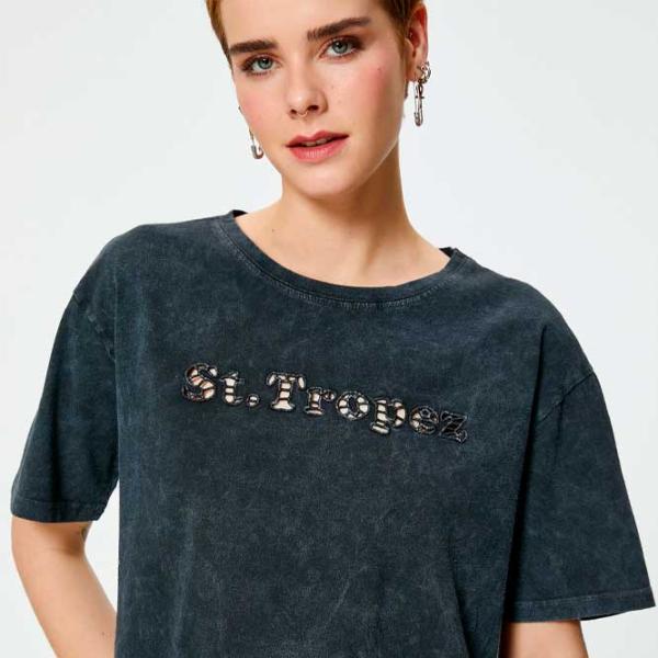 Tricou pentru femei Koton 4SAL10070IK 100% bumbac/ Anthracite photo 2