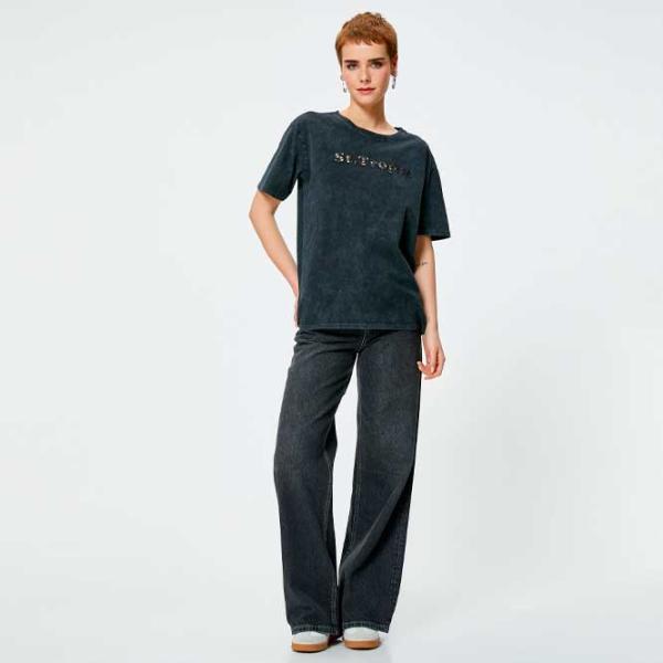 Tricou pentru femei Koton 4SAL10070IK 100% bumbac/ Anthracite photo 3