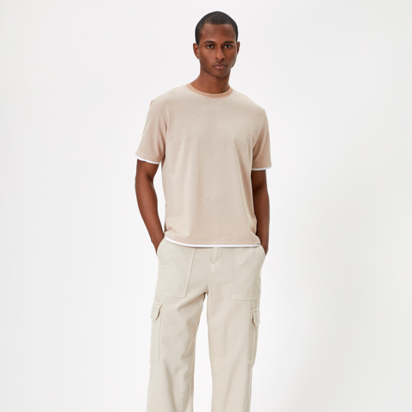 Tricou pentru bărbați Koton 4SAM10072HK 20% bumbac/ Beige photo 3