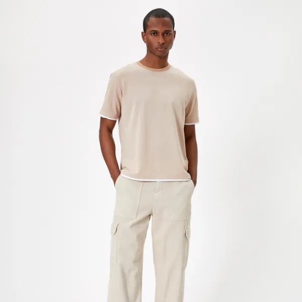 Tricou pentru bărbați Koton 4SAM10072HK 20% bumbac/ Beige photo 3