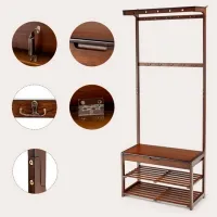 Cuier cu oglindă Costway HW66486CF Bambus/ Brown photo 5