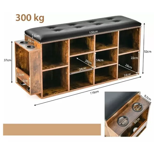 Etajeră banchetă Costway JV10876CF 52 x 110 x 30 cm/ MDF/ Brown photo 3