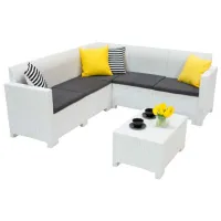 Set mobilă terasă Bica Nebraska Corner Ratan artificial/ Polipropilenă/ White photo 2