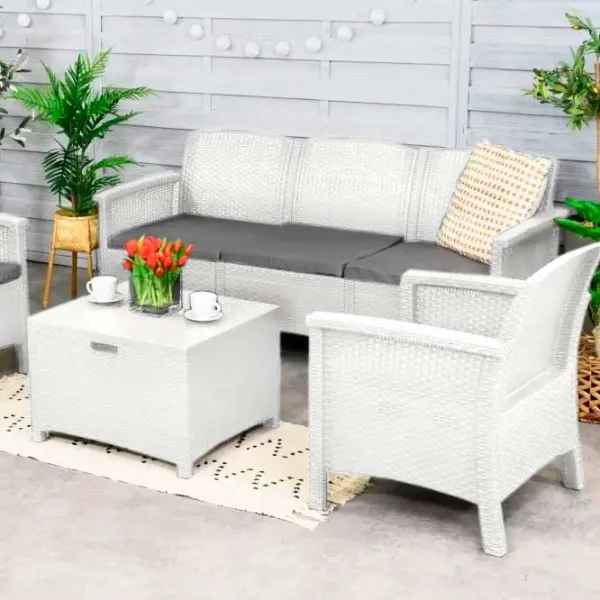 Set mobilă terasă Bica Venezia 3 Ratan artificial/ Polipropilenă/ Rattan artificial/ White photo 2