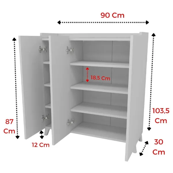 Comodă Fabulous Multifunctional Cabinet With 3 Doors 103.5 x 90 x 30/ PAL/ Alb photo 5