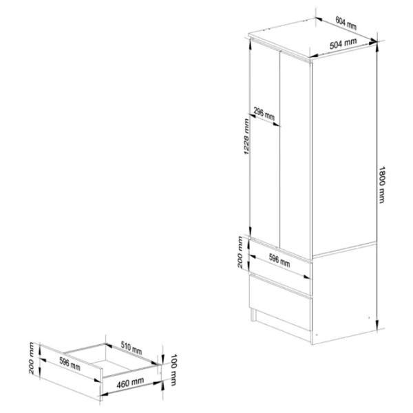 Шкаф Akord Star S60 2D2SZ 2 Lustro 60.4 x 50.4см x 180 / ЛДСП / Белый photo 4