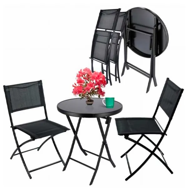 Set mobilă terasă Jumi OM-886094 Metal/ Sticlă/ Metal/ Black photo 5 Set mobilă terasă Jumi OM-886094 Metal/ Sticlă/ Metal/ Black photo 5