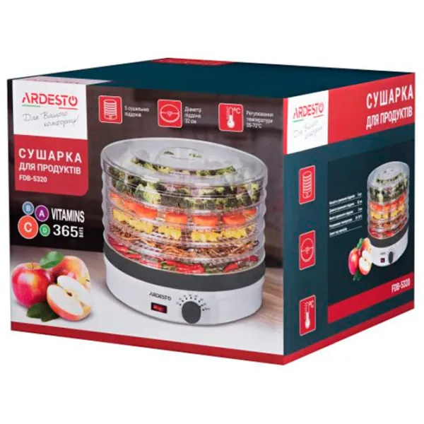Сушка для овощей и фруктов Ardesto FDB-5320 245 Вт/ Белый photo 6