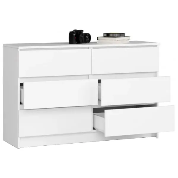 Comodă Akord K120 6SZ 77 x 120 x 40/ LPAL/ Alb photo 2