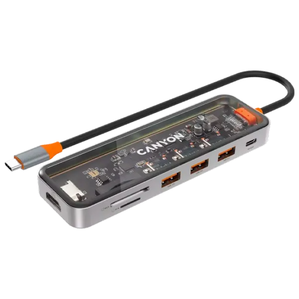 Adaptor Hub Canyon DS-13 7 in 1 USB Type-C/ Gray photo 2