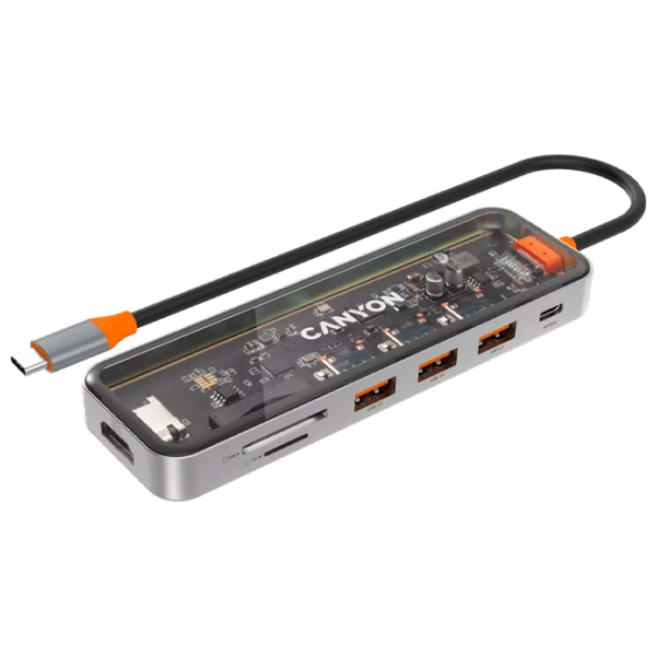 Adaptor Hub Canyon DS-13 7 in 1 USB Type-C/ Gray photo 2