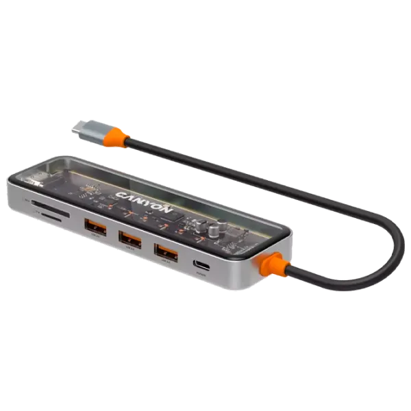 Adaptor Hub Canyon DS-13 7 in 1 USB Type-C/ Gray photo 3