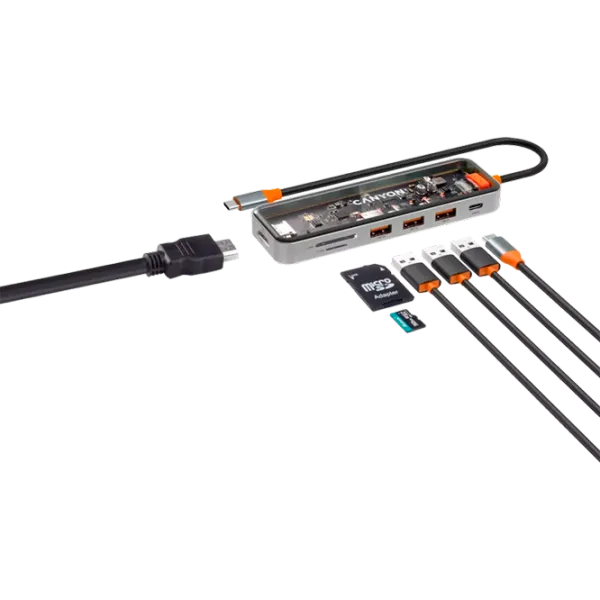 Adaptor Hub Canyon DS-13 7 in 1 USB Type-C/ Gray photo 5