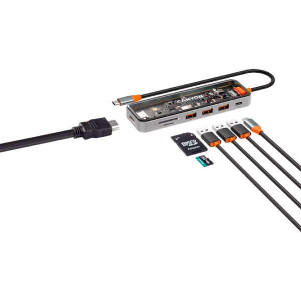 Adaptor Hub Canyon DS-13 7 in 1 USB Type-C/ Gray photo 5
