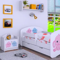 Pat pentru copii Happy Babies Happy Elephants L04 80 x 160 cm/ Placa/ White photo 4
