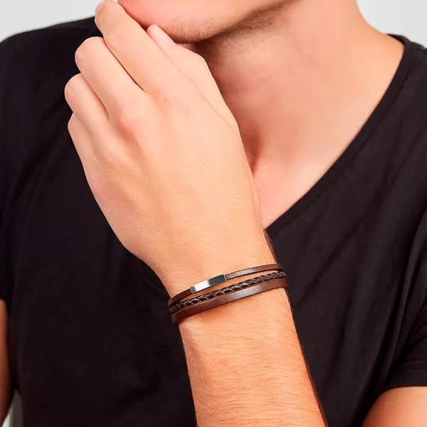 Brățară pentru bărbați FOSSIL JF03323040 Inox/ Brown photo 4 Brățară pentru bărbați FOSSIL JF03323040 Inox/ Brown photo 4