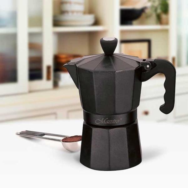 Гейзерная кофеварка Maestro Mr-1666-3 0.3л / Алюминий / Черный photo 4