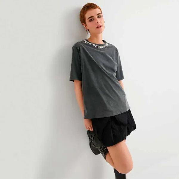 Tricou pentru femei Koton 4SAL10717IK 100% bumbac/ Anthracite photo 3