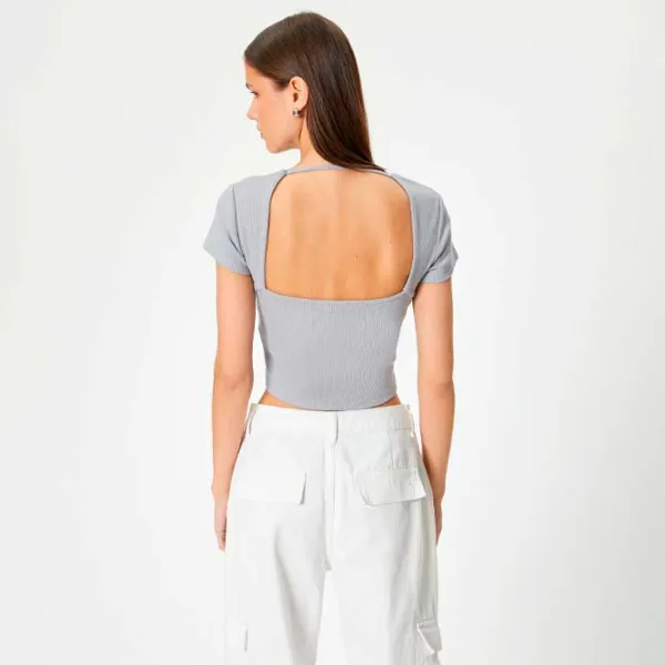 Tricou pentru femei Koton 4SAL10804IK 30% poliester/ Gray photo 4