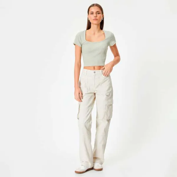 Tricou pentru femei Koton 4SAL10804IK 30% poliester/ Khaki photo 3