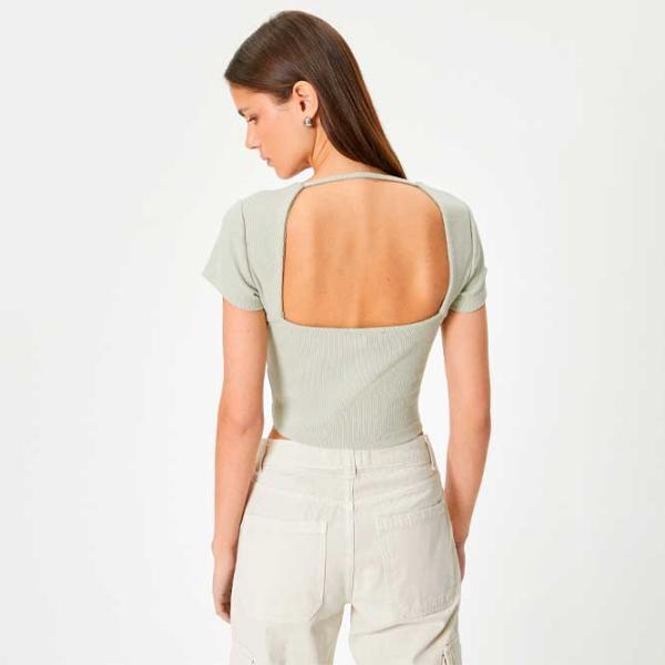 Tricou pentru femei Koton 4SAL10804IK 30% poliester/ Khaki photo 4