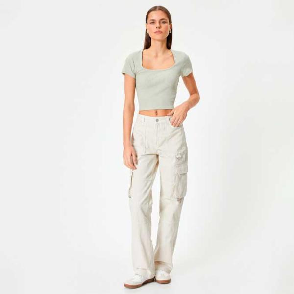 Tricou pentru femei Koton 4SAL10804IK 30% poliester/ Khaki photo 3