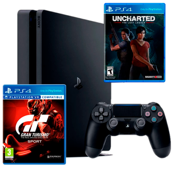 Sony Playstation 4 Slim + Gran Turismo Sport + Uncharted The Lost Legacy Черный photo 1