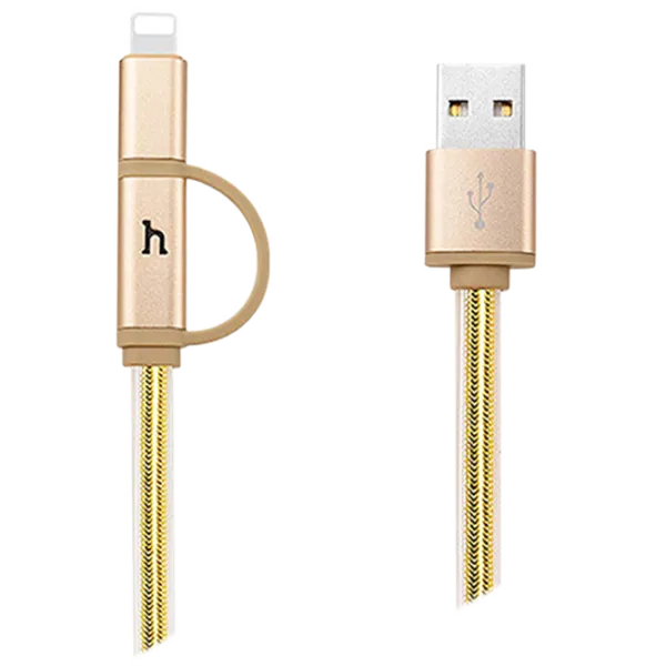 Cablu pentru telefon UPL12 Hoco USB Type-A + Lightning, microUSB 1 m/ Gold photo 1