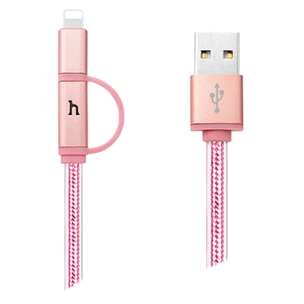 Cablu GSM Hoco USB + Lightning + microUSB UPL12/ 1 m/ Pink photo 1