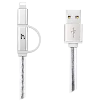 Кабель для телефона UPL12 Hoco USB Type-A + Lightning, microUSB 1 м/ Серебристый