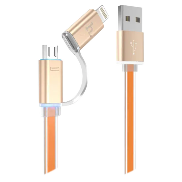 Cablu GSM Hoco USB + Lightning + microUSB UPL08/ 1,2m/ Orange photo 1 Cablu GSM Hoco USB + Lightning + microUSB UPL08/ 1,2m/ Orange photo 1