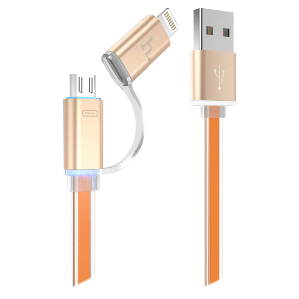 Cablu GSM Hoco USB + Lightning + microUSB UPL08/ 1,2m/ Orange photo 1 Cablu GSM Hoco USB + Lightning + microUSB UPL08/ 1,2m/ Orange photo 1