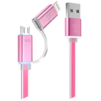 Кабель для телефона UPL08 Hoco USB Type-A + Lightning, microUSB 1.2 м/ Розовый