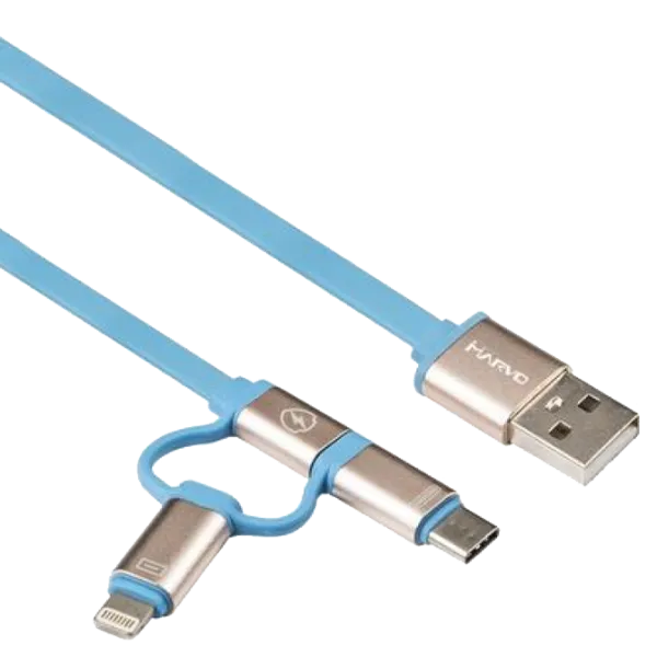 Cablu pentru telefon UC-049 Marvo USB Type-A + Lightning, microUSB 1 m/ Blue photo 1