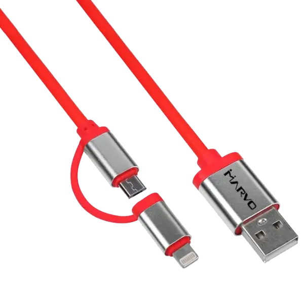 Cablu pentru telefon UC-049 Marvo USB Type-A + Lightning, microUSB 1 m/ Red photo 1