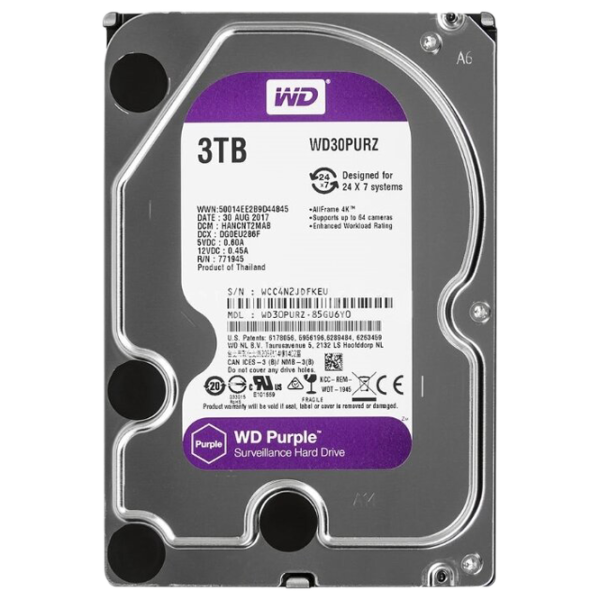 HDD Western Digital Purple 3 ТБ WD30PURZ/ Серебристый photo 1