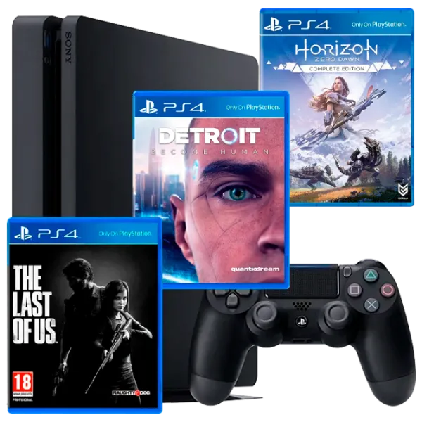 Sony Playstation 4 Slim + Horizon Zero Dawn + Detroit Become Human + The Last of Us Черный photo 1