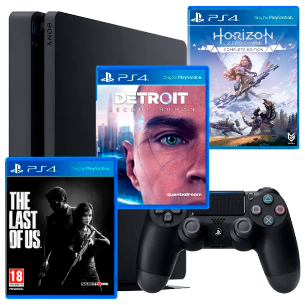 Sony Playstation 4 Slim + Horizon Zero Dawn + Detroit Become Human + The Last of Us Черный photo 1