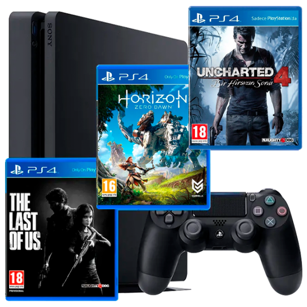 Sony Playstation 4 Slim + Horizon Zero Dawn + Uncharted 4 + The Last of Us Черный photo 1