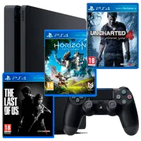 Sony Playstation 4 Slim + Horizon Zero Dawn + Uncharted 4 + The Last of Us Black