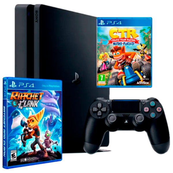 Sony Playstation 4 Slim + Ratchet & Clank + Crash Team Racing Nitro-Fueled  / Black photo 1