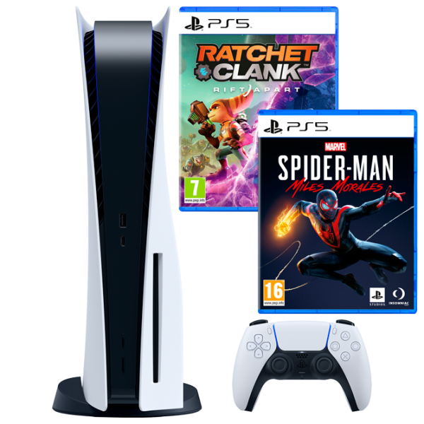 Sony PlayStation 5 + Ratchet & Clank: Rift Apart + Marvel's Spider-Man: Miles Morales 825 GB / White photo 1