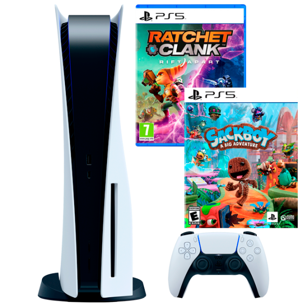 Sony PlayStation 5 + Ratchet & Clank: Rift Apart + Sackboy: A Big Adventure 825 GB / White photo 1