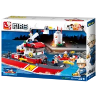 Constructor pentru copii Sluban Fireboat + Oil Tank Pompieri/ Red